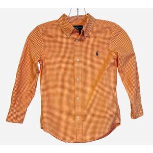Ralph Lauren Boys Orange/White Gingham Check Button Down Shirt Sz. 6